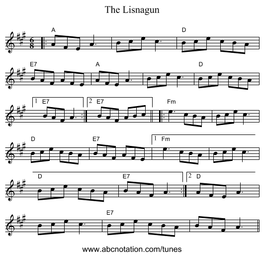 The Lisnagun - staff notation
