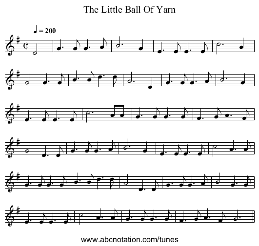 The Little Ball Of Yarn - staff notation