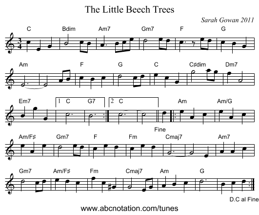The Little Beech Trees - staff notation