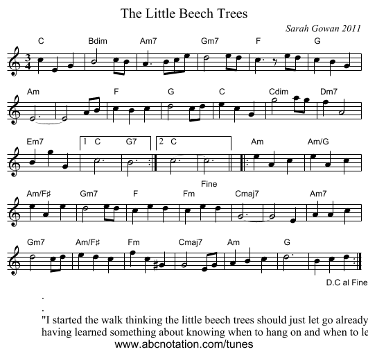 The Little Beech Trees - staff notation