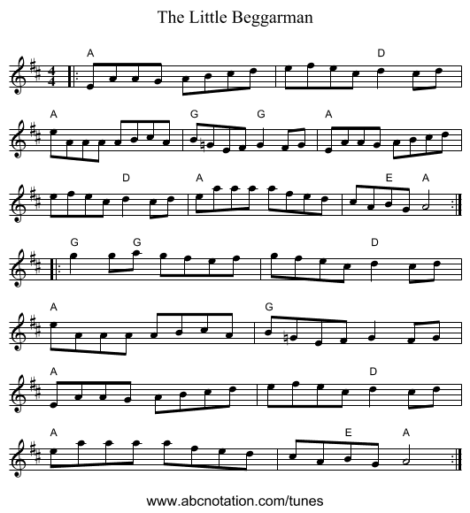 The Little Beggarman - staff notation
