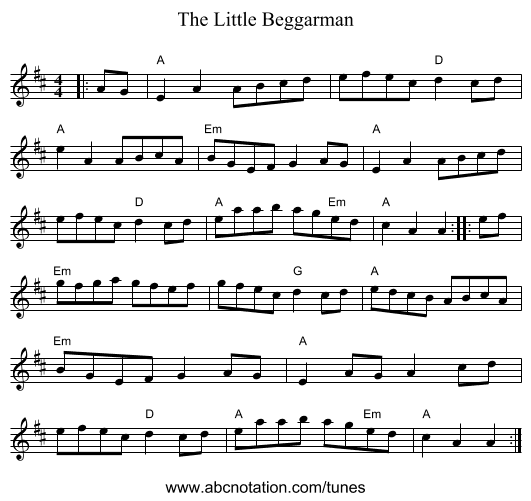 The Little Beggarman - staff notation