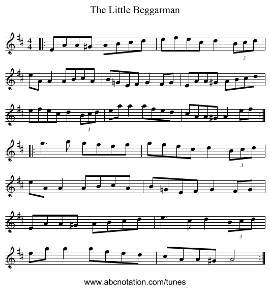 The Little Beggarman - staff notation