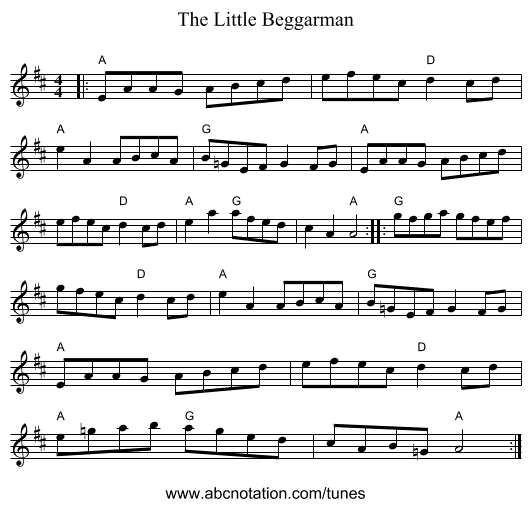 The Little Beggarman - staff notation