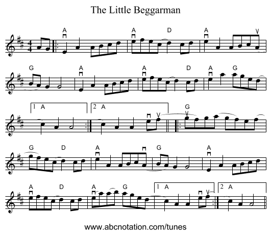 The Little Beggarman - staff notation
