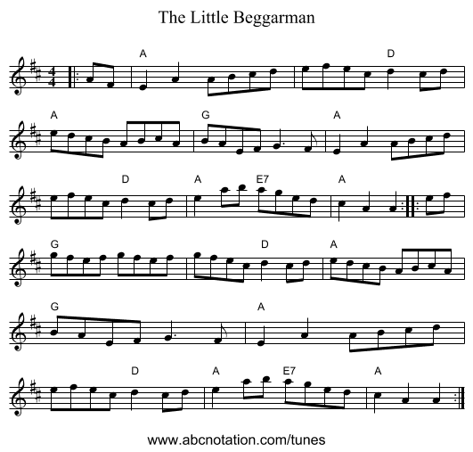 The Little Beggarman - staff notation