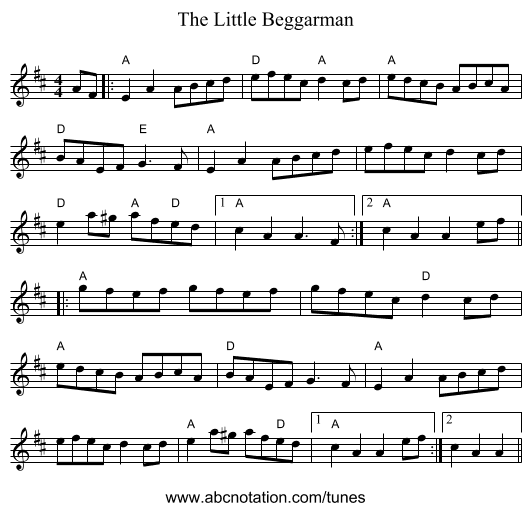 The Little Beggarman - staff notation