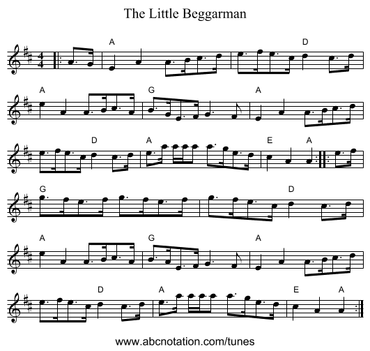 The Little Beggarman - staff notation