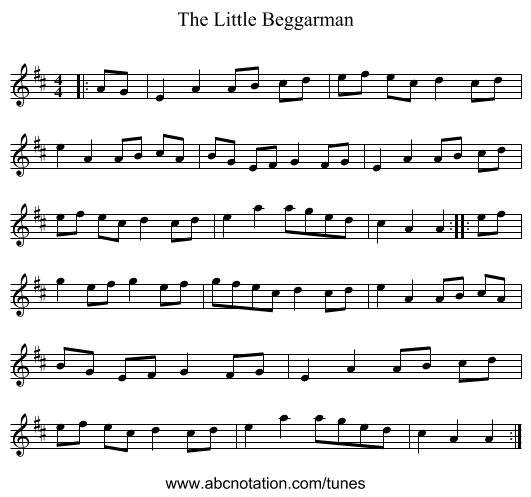 The Little Beggarman - staff notation