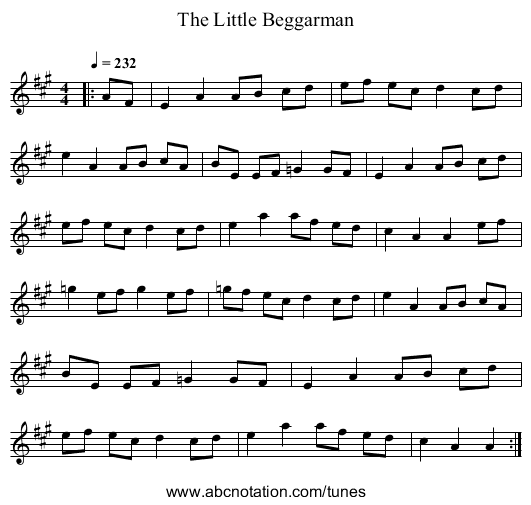 The Little Beggarman - staff notation