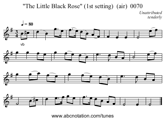 The Little Black Rose (1st setting)  (air)  0070 - staff notation