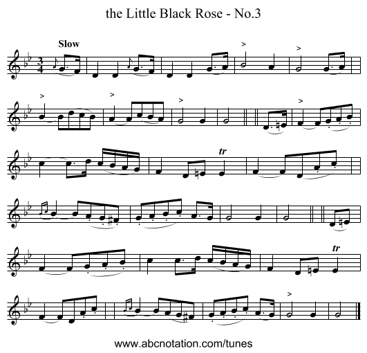 the Little Black Rose - No.3 - staff notation