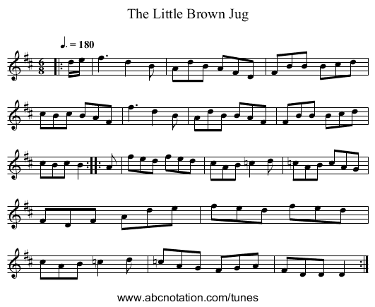 The Little Brown Jug - staff notation