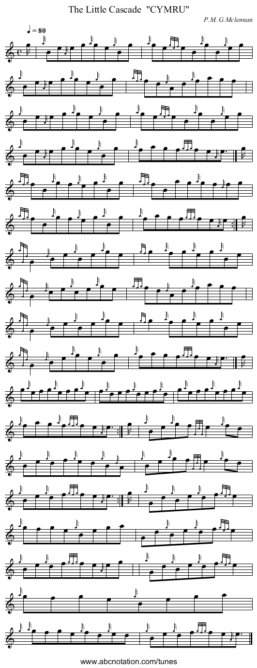 The Little Cascade  CYMRU - staff notation