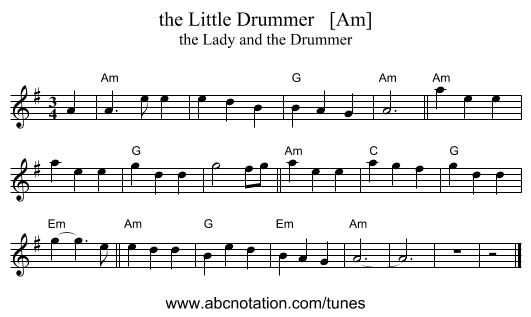 the Little Drummer   [Am] - staff notation