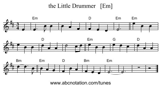 the Little Drummer   [Em] - staff notation