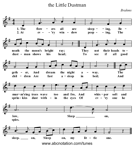 the Little Dustman - staff notation