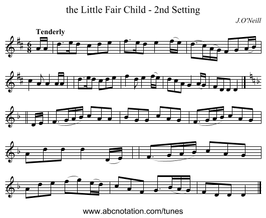 the Little Fair Child - 2nd Setting - staff notation