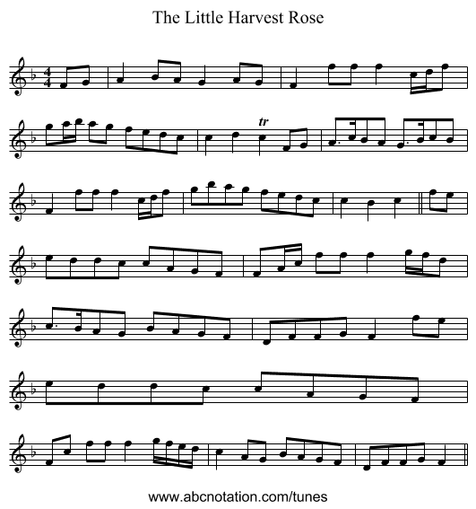 The Little Harvest Rose - staff notation