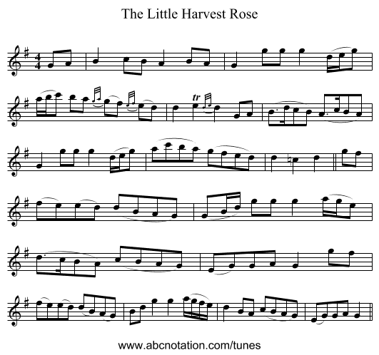 The Little Harvest Rose - staff notation