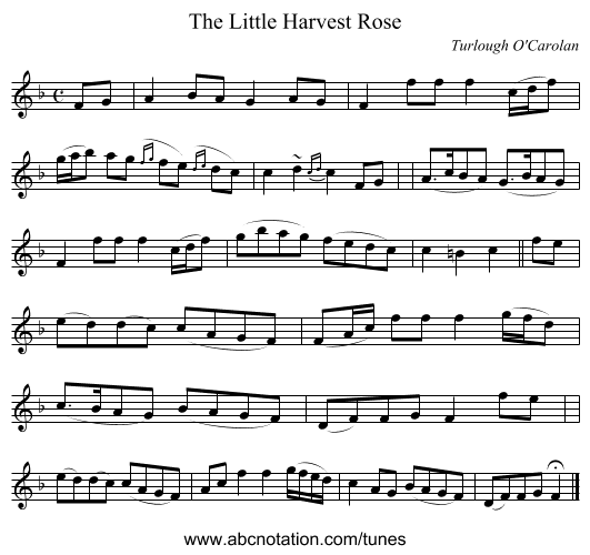 The Little Harvest Rose - staff notation