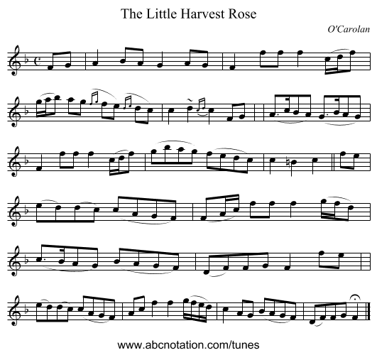 The Little Harvest Rose - staff notation