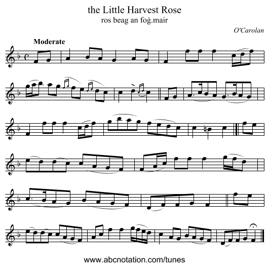 the Little Harvest Rose - staff notation