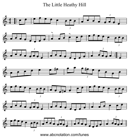 The Little Heathy Hill - staff notation