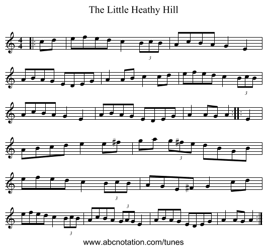 The Little Heathy Hill - staff notation