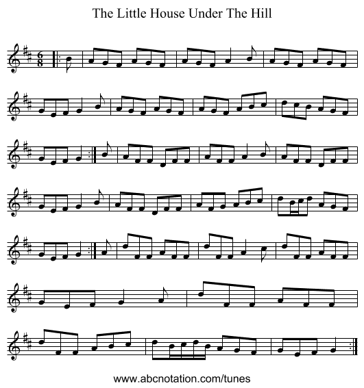 The Little House Under The Hill - staff notation