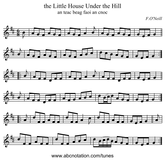 the Little House Under the Hill - staff notation