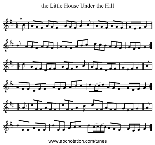 the Little House Under the Hill - staff notation