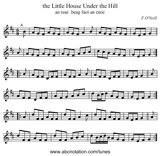 the Little House Under the Hill - staff notation
