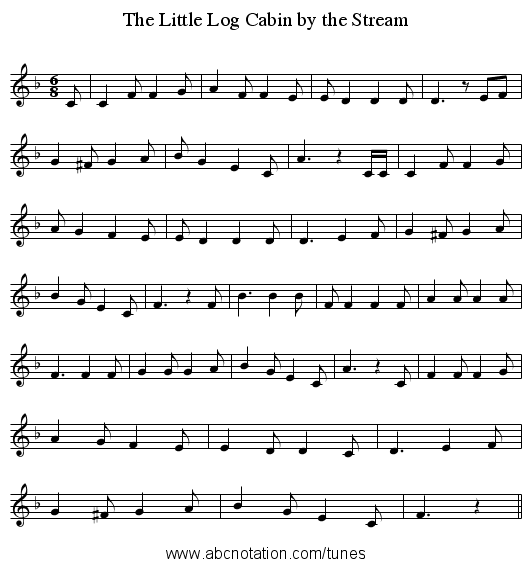 The Little Log Cabin by the Stream - staff notation