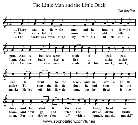 The Little Man and the Little Duck - staff notation