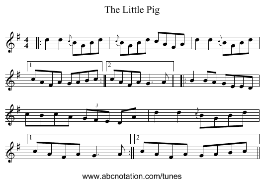 The Little Pig - staff notation