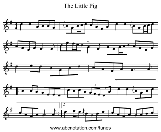 The Little Pig - staff notation