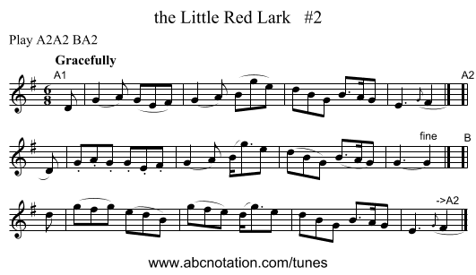 the Little Red Lark   #2 - staff notation