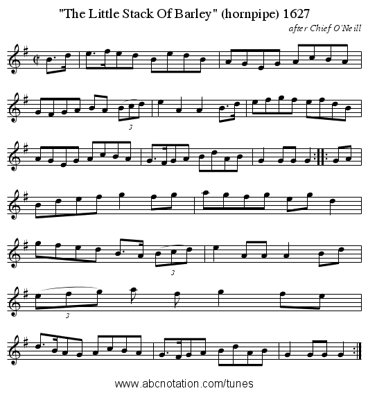 The Little Stack Of Barley (hornpipe) 1627 - staff notation
