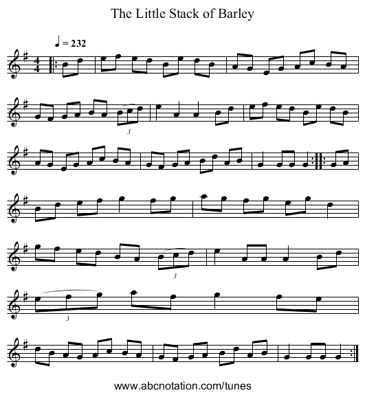 The Little Stack of Barley - staff notation