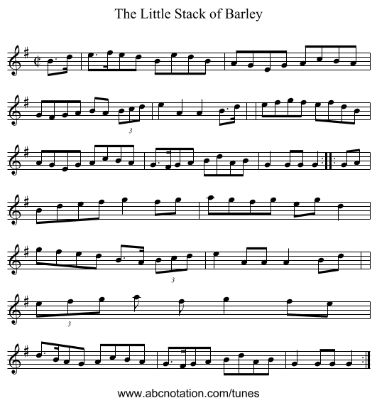 The Little Stack of Barley - staff notation