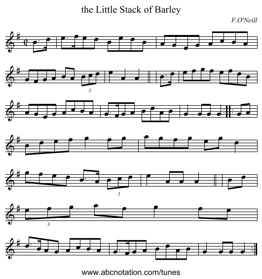 the Little Stack of Barley - staff notation