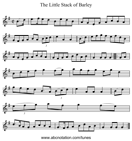 The Little Stack of Barley - staff notation