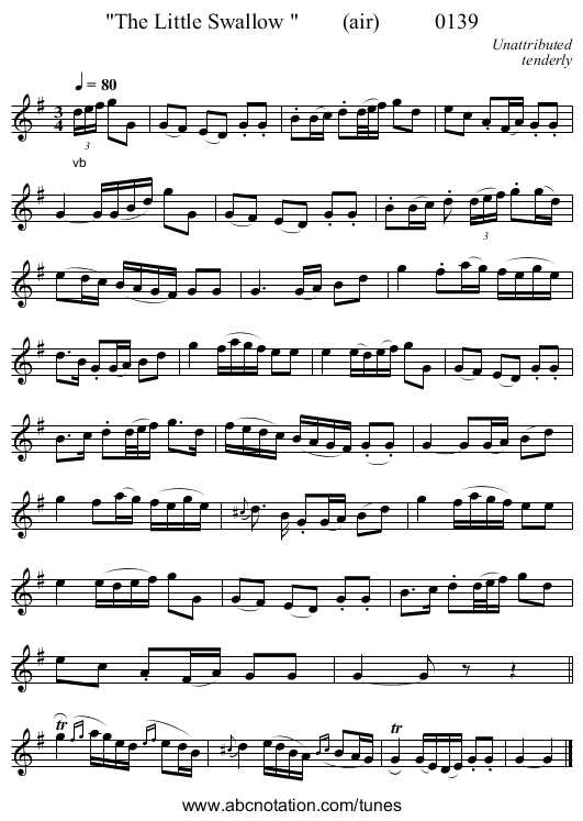 The Little Swallow         (air)          0139 - staff notation