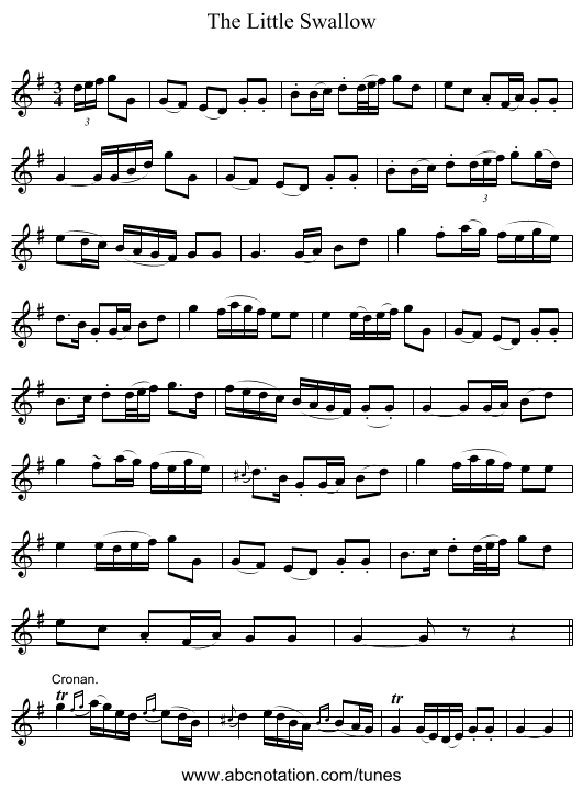 The Little Swallow - staff notation