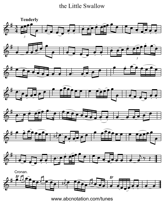 the Little Swallow - staff notation