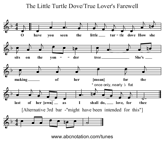 The Little Turtle Dove/True Lover's Farewell - staff notation