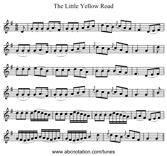 The Little Yellow Road - staff notation