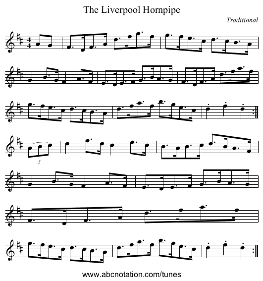 The Liverpool Hornpipe - staff notation