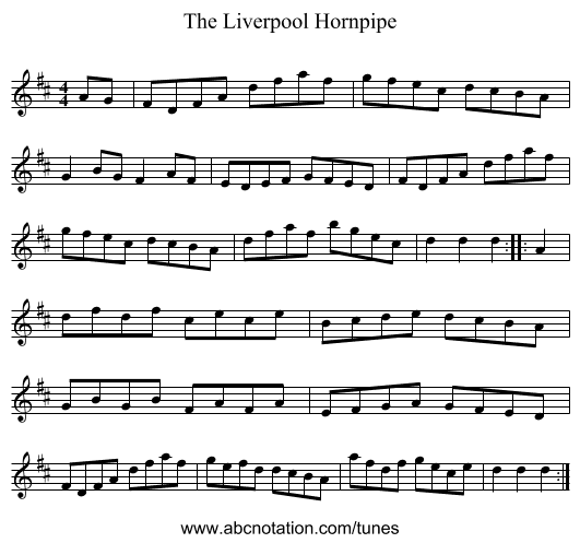 The Liverpool Hornpipe - staff notation